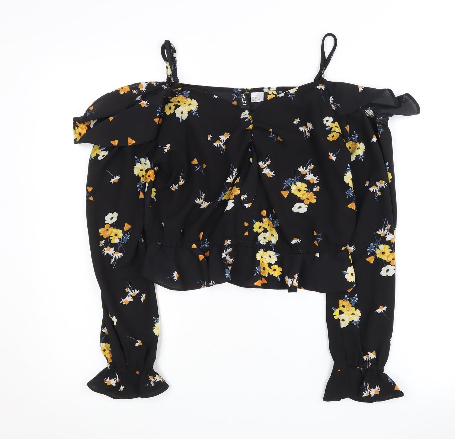 Womens UK Size 12 H&M Black Cropped Blouse