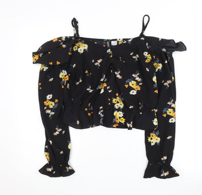 Womens UK Size 12 H&M Black Cropped Blouse