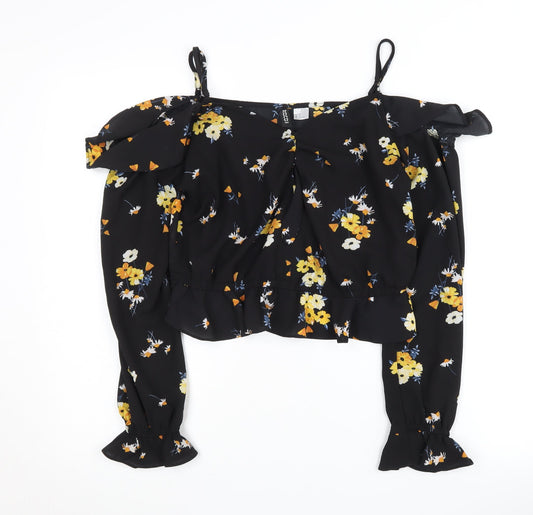 Womens UK Size 12 H&M Black Cropped Blouse