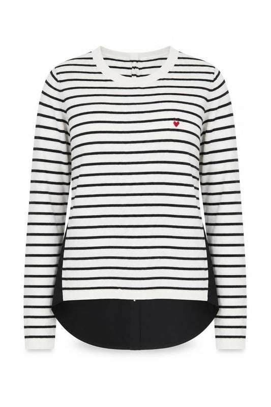 Front view of Oui Women's Black White Striped Cardigan, size 10