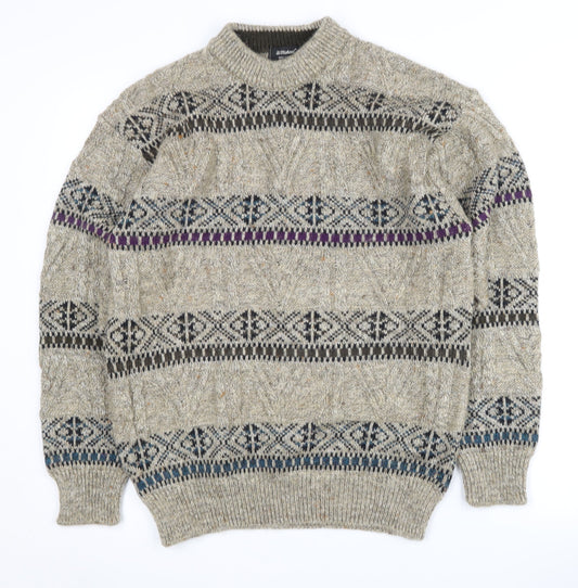 St Michael Men's Beige Medium Cable-Knit Pullover Jumper