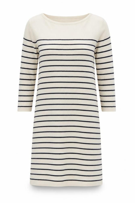 Front view of ASOS Maternity Beige Striped Shift Dress, size 8