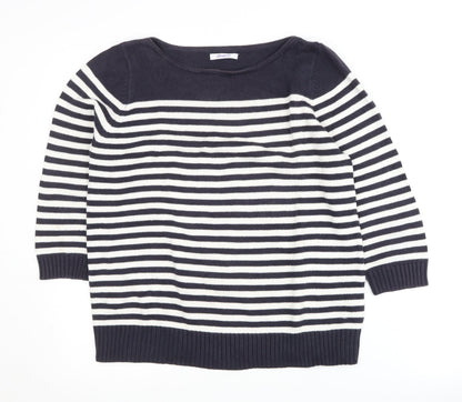 Damart Women's Boat Neck Striped Jumper - Black M