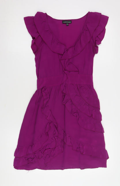 Warehouse Women’s Purple Silk Ruffle Dress