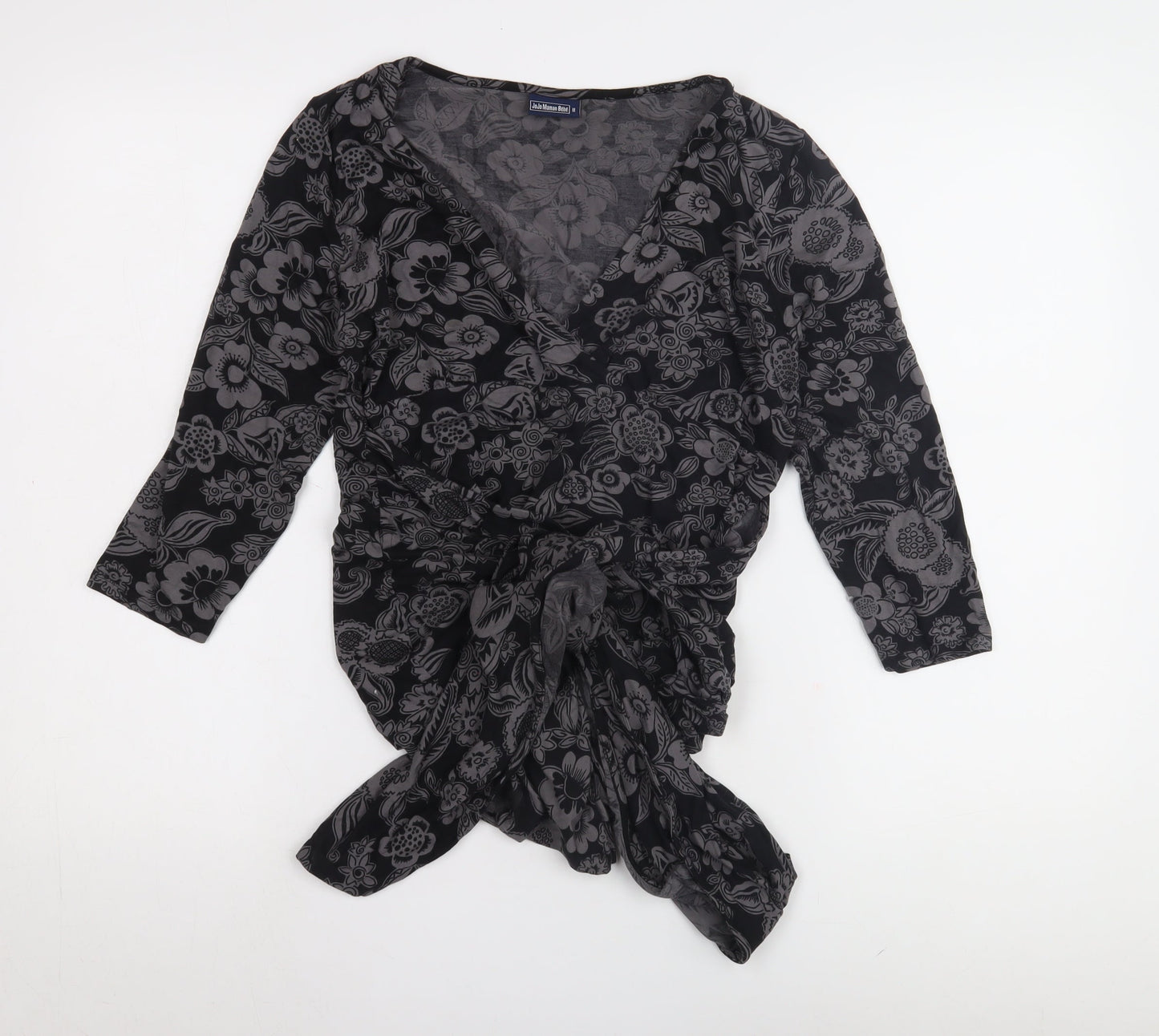 Womens UK Size M JoJo Maman Bébé Black Wrap Blouse