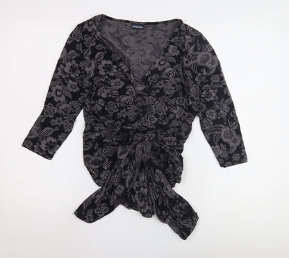 Womens UK Size M JoJo Maman Bébé Black Wrap Blouse