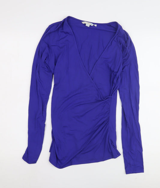 Boden Women's Blue Wrap V-Neck Long Sleeve Top