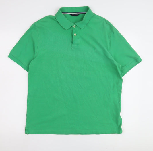 Marks and Spencer Men's Green Polo Shirt L Collared Solid
