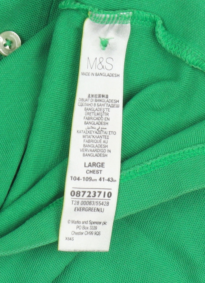 Marks and Spencer Men's Green Polo Shirt L Collared Solid