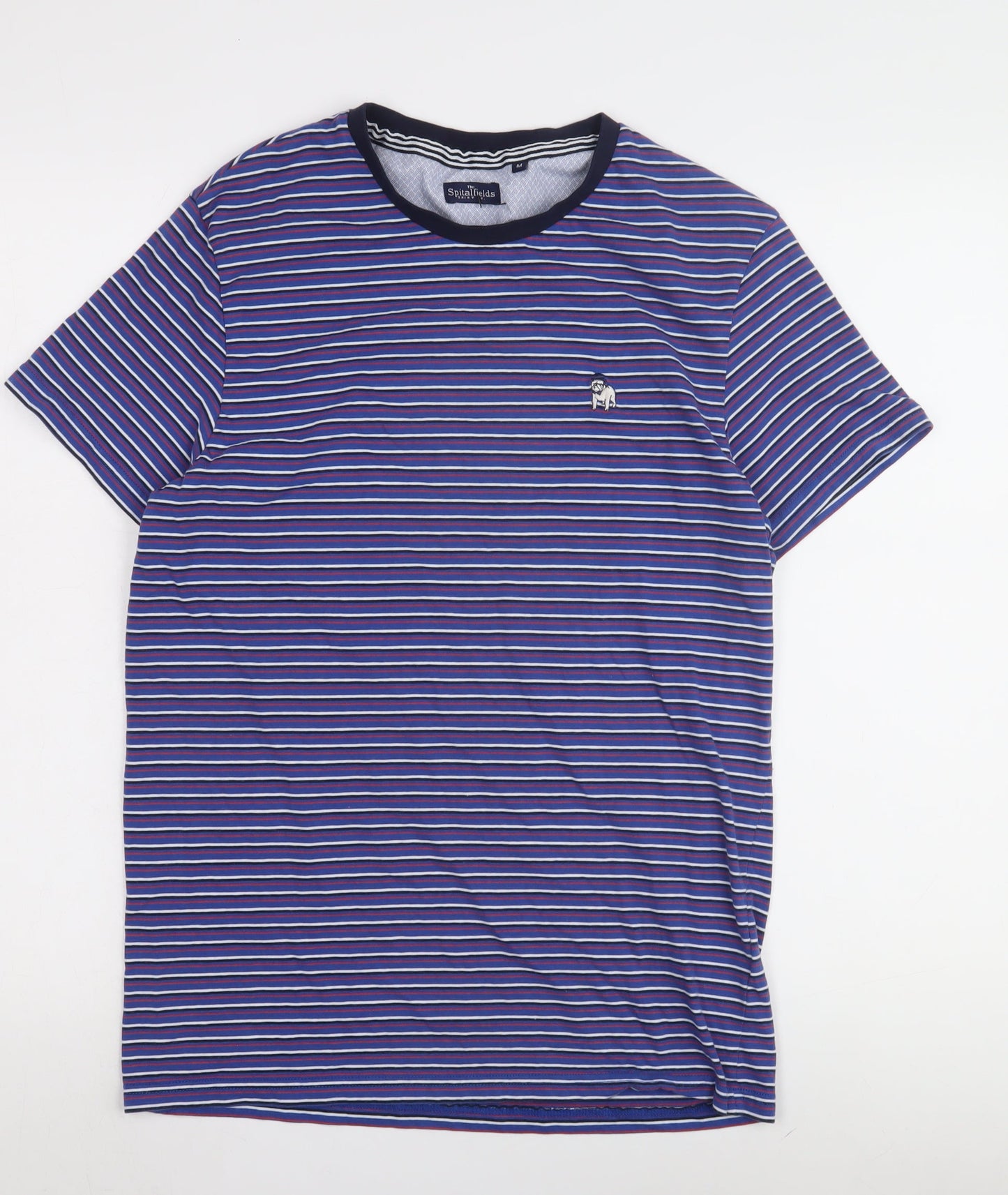 The Spitalfields Shirt Co Men's Medium Blue Striped T-Shirt
