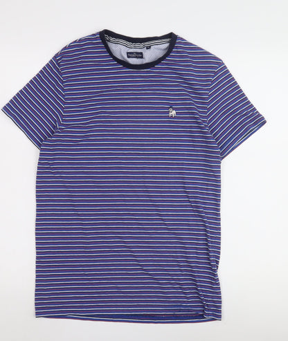 The Spitalfields Shirt Co Men's Medium Blue Striped T-Shirt