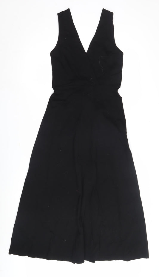 Massimo Dutti Women's Black XS Midi Wrap Dress