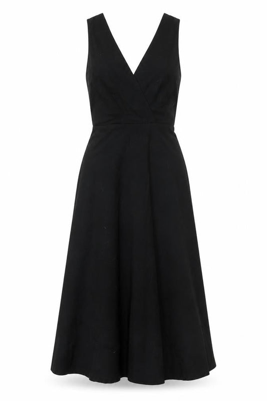 Front view of Massimo Dutti Women's Black XS Midi Wrap Dress