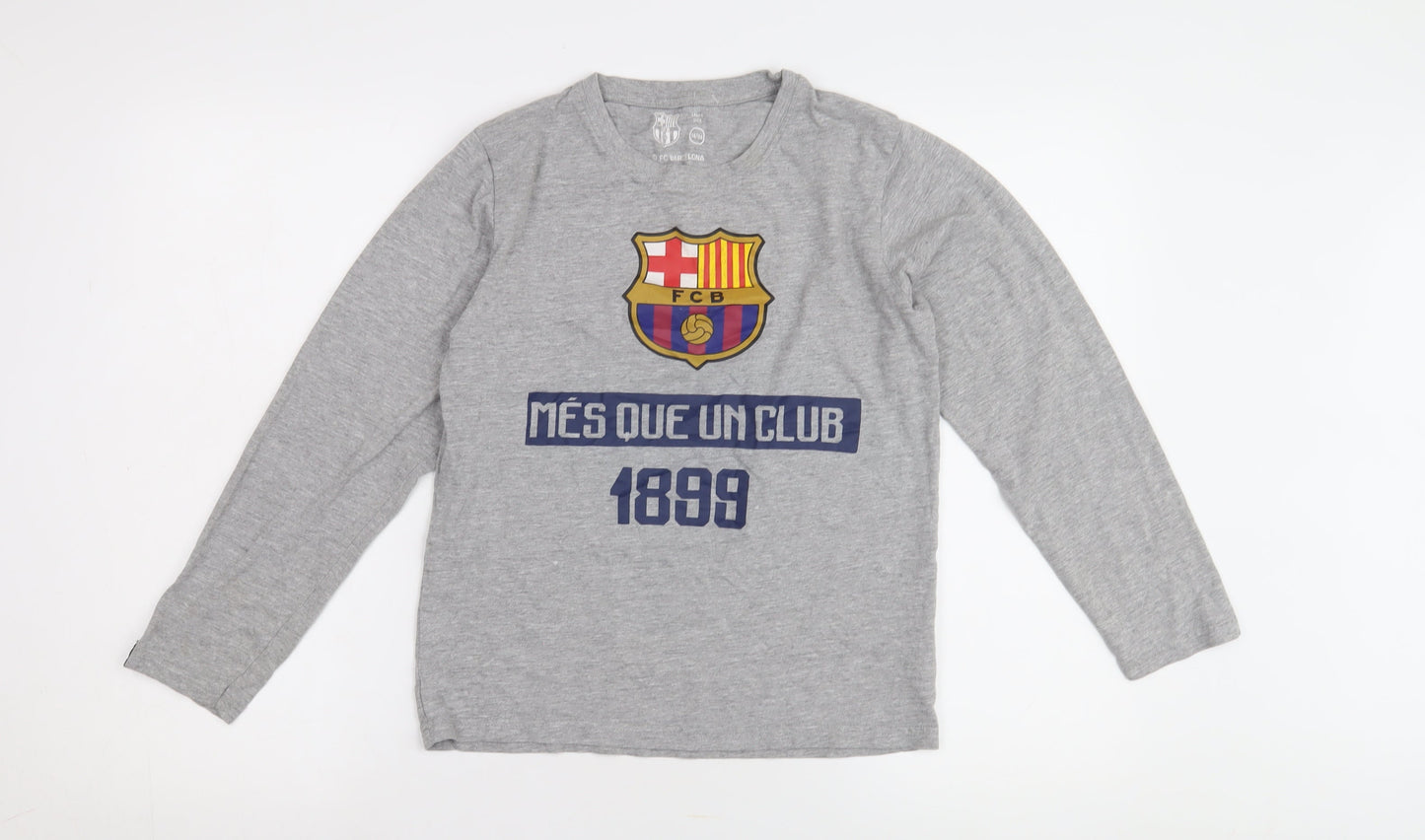 FC Barcelona Boys Grey Long Sleeve T-Shirt, Size 14 Years
