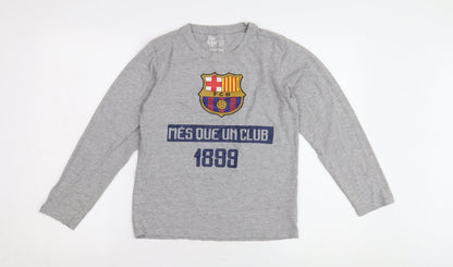 FC Barcelona Boys Grey Long Sleeve T-Shirt, Size 14 Years