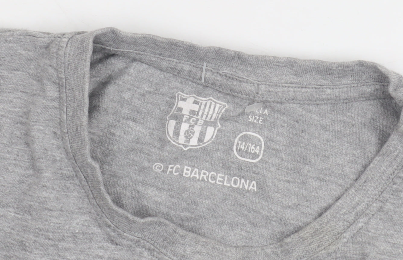 FC Barcelona Boys Grey Long Sleeve T-Shirt, Size 14 Years