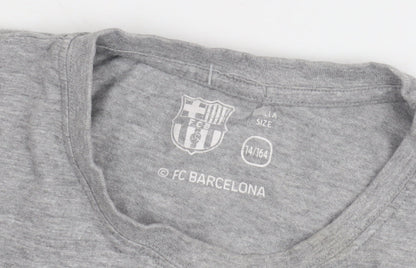 FC Barcelona Boys Grey Long Sleeve T-Shirt, Size 14 Years