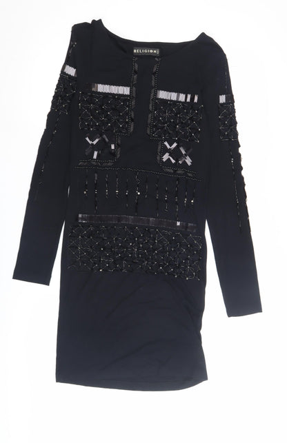 Religion Women's Black Midi Bodycon Dress Size 12