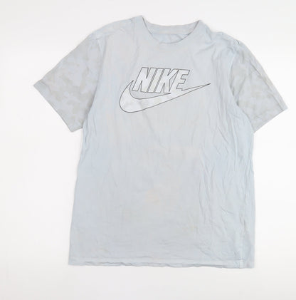 Nike Men's Blue M T-Shirt, Crew Neck, Cotton, Logo Accent