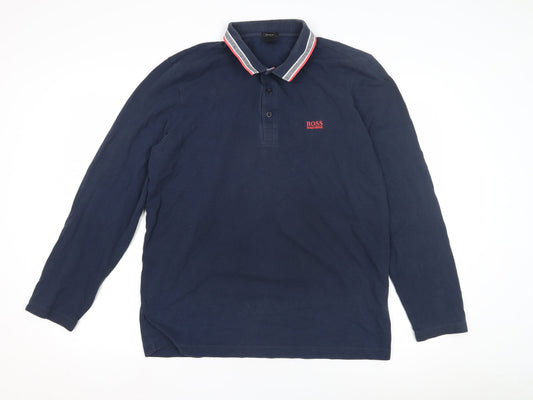 Hugo Boss Men's Blue XL Long Sleeve Polo Shirt