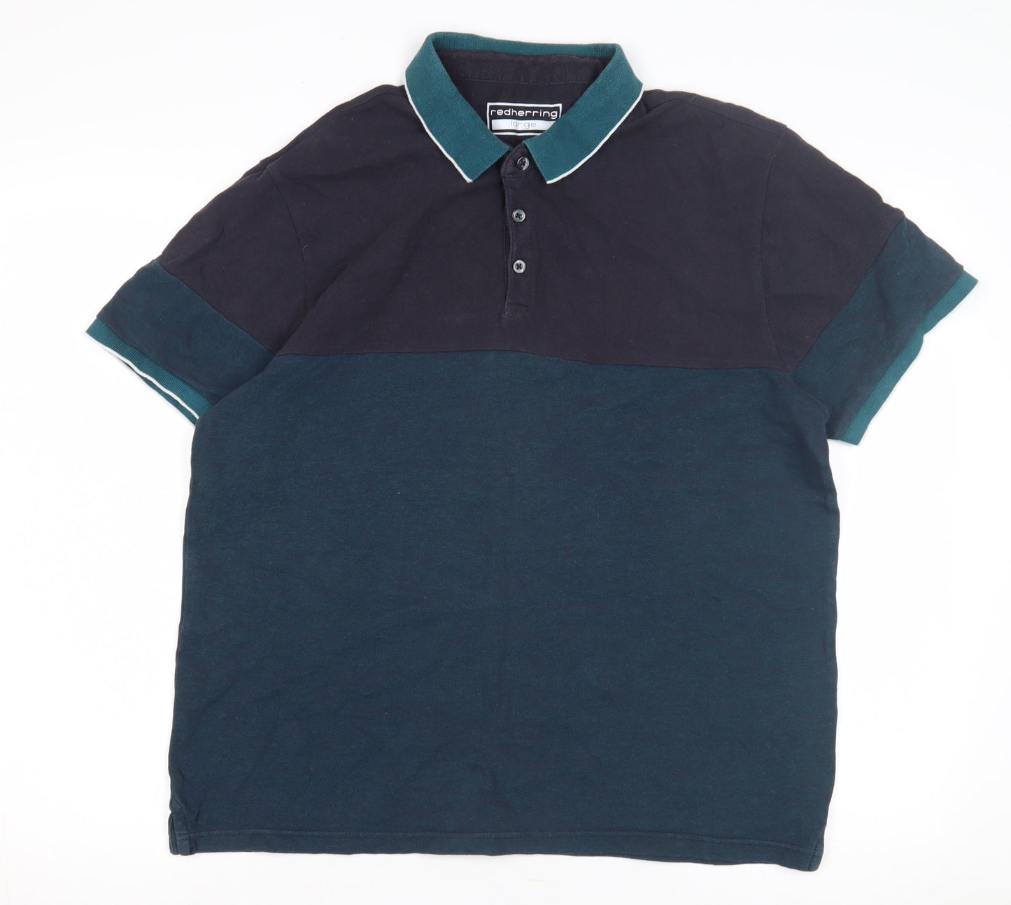 Red Herring Men's Blue Colourblock Polo, Large