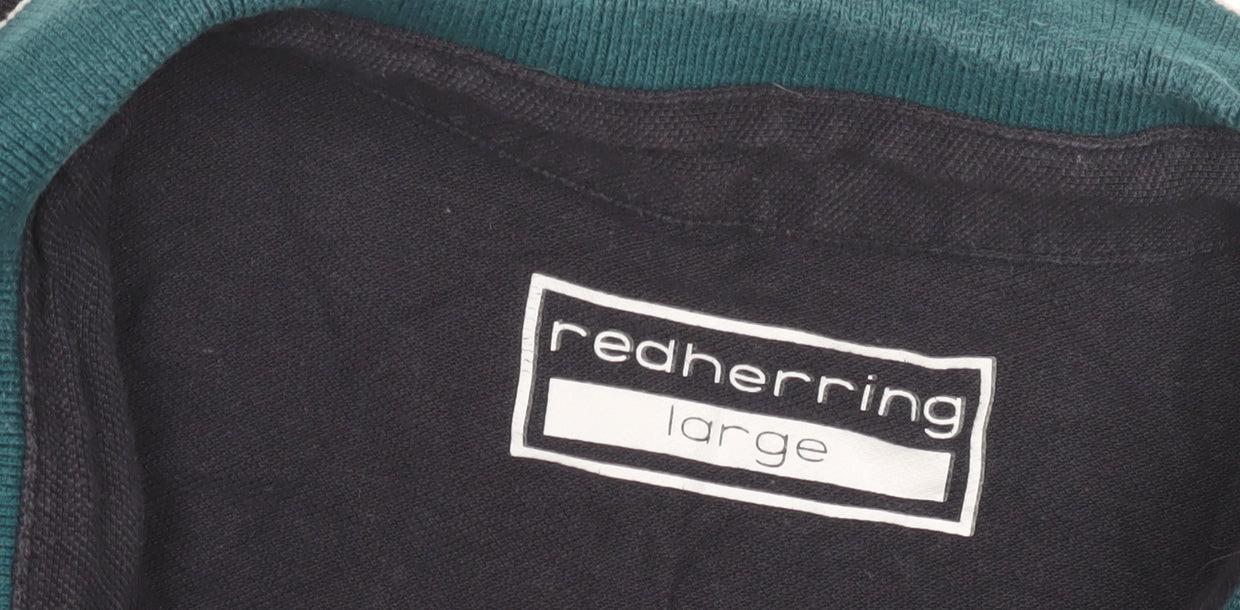 Red Herring Men's Blue Colourblock Polo, Large