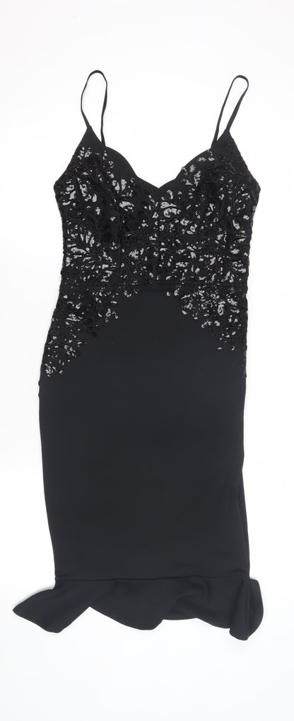 Lipsy Women's Black Bodycon Midi Dress UK 10