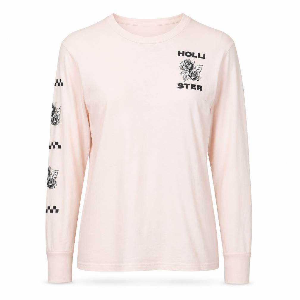 Front view of Hollister Pink Long Sleeve Jersey T-Shirt M