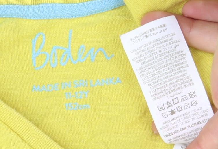 Boden Girls Yellow Cotton Crew Neck T-Shirt 11-12 Years