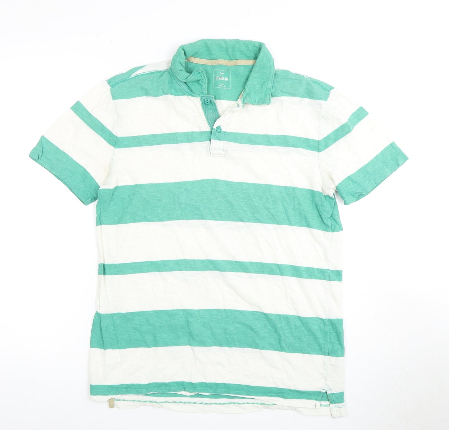 Gap Men's Green Striped Polo Shirt Size S