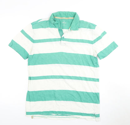 Gap Men's Green Striped Polo Shirt Size S