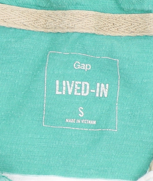 Gap Men's Green Striped Polo Shirt Size S