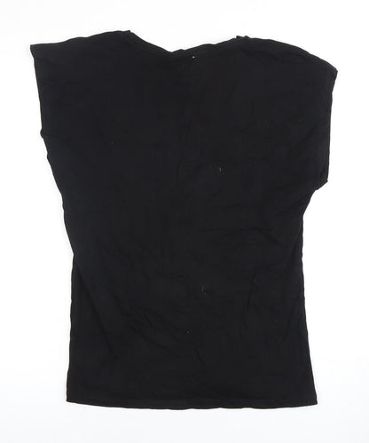 Ruka Women's Black Cotton Rock Graphic T-Shirt - Size S