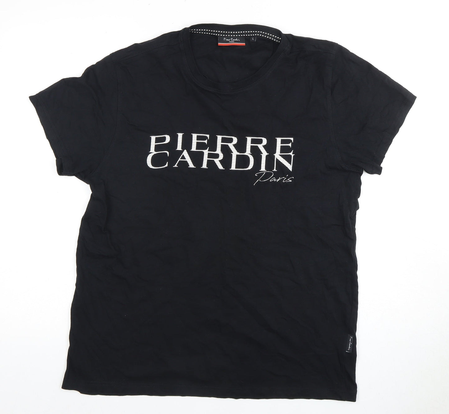 Pierre Cardin Men's Black Cotton T-Shirt L Solid Logo