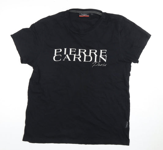 Pierre Cardin Men's Black Cotton T-Shirt L Solid Logo