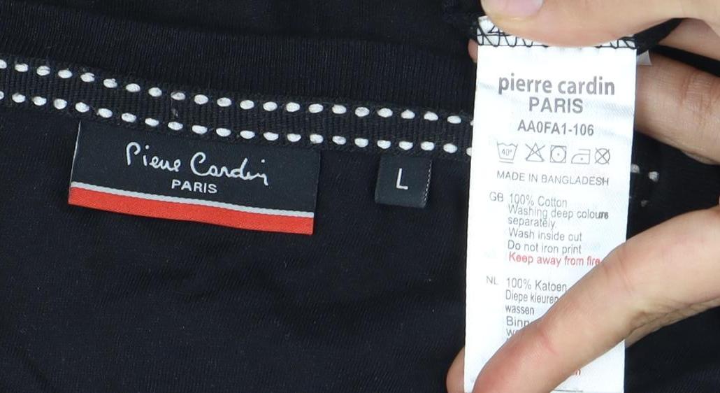 Pierre Cardin Men's Black Cotton T-Shirt L Solid Logo