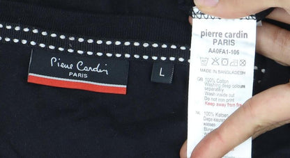 Pierre Cardin Men's Black Cotton T-Shirt L Solid Logo