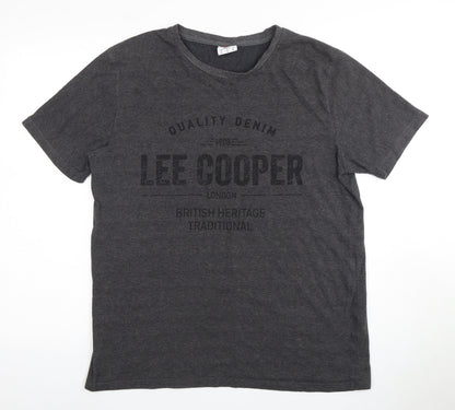 Lee Cooper Men's Grey Graphic Print T-Shirt L
