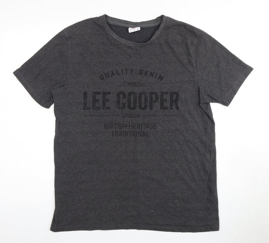 Lee Cooper Men's Grey Graphic Print T-Shirt L