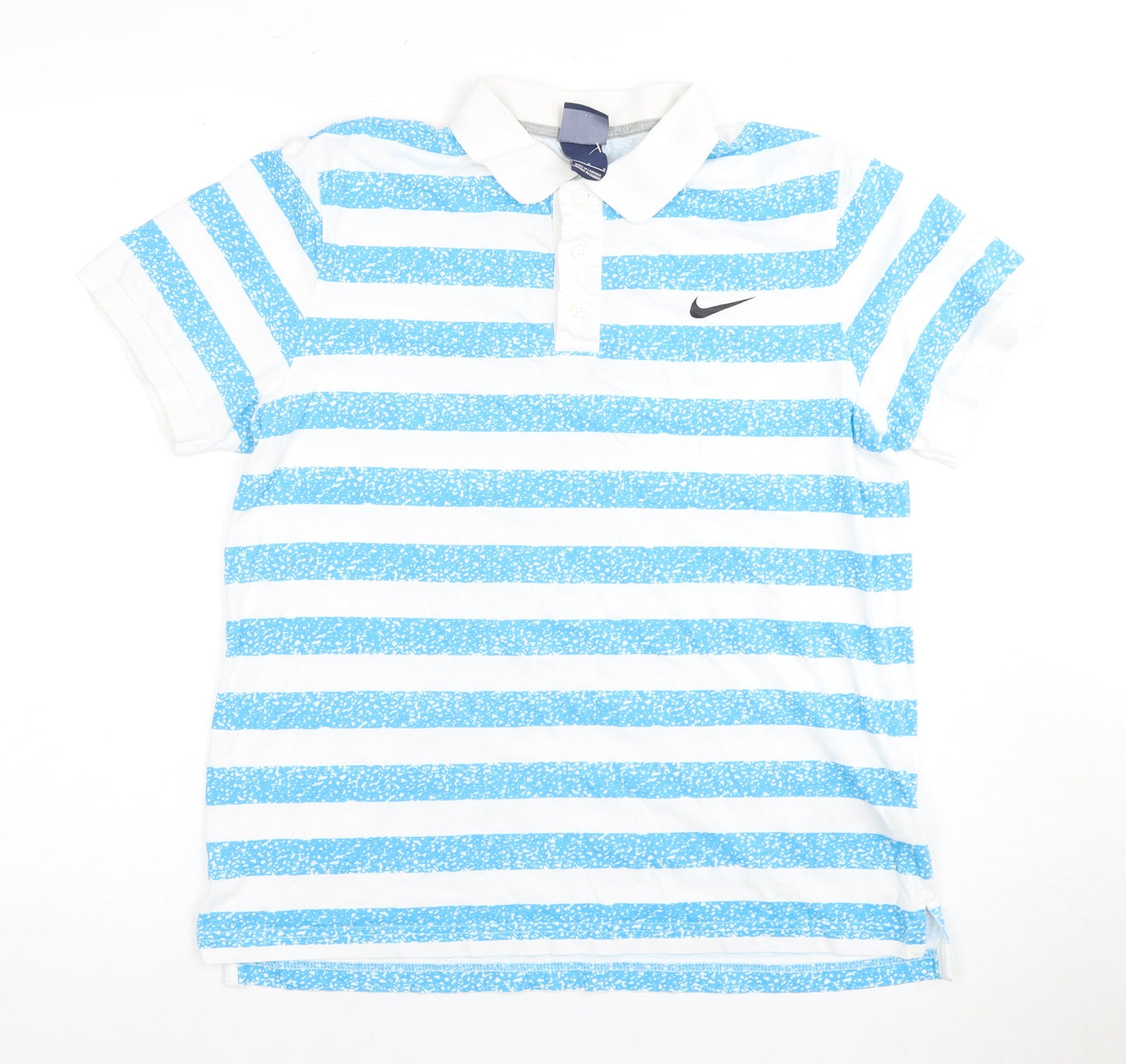 Nike Men's Blue Striped Polo Size L Short Sleeve