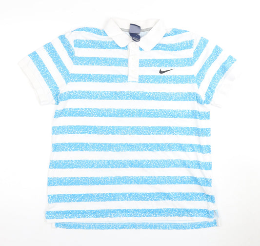 Nike Men's Blue Striped Polo Size L Short Sleeve