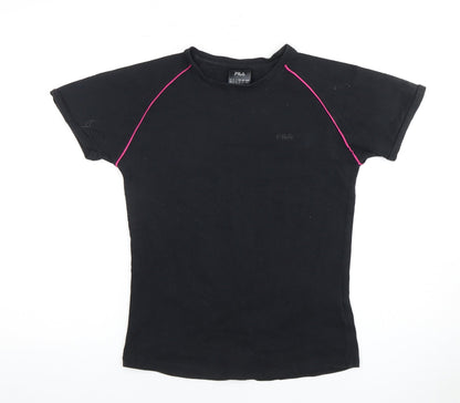 Fila Women's Black T-Shirt, L, Casual Crew Neck