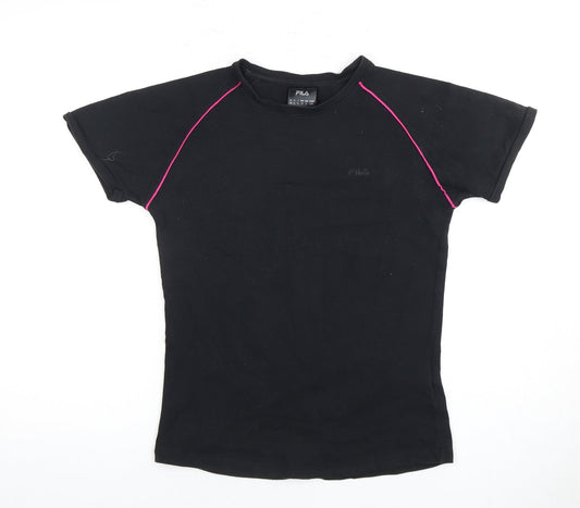 Fila Women's Black T-Shirt, L, Casual Crew Neck