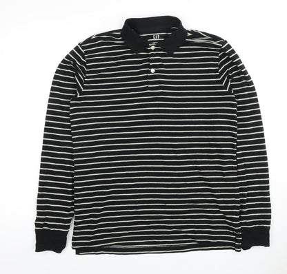 GAP Men's Black Striped Long Sleeve Polo Shirt
