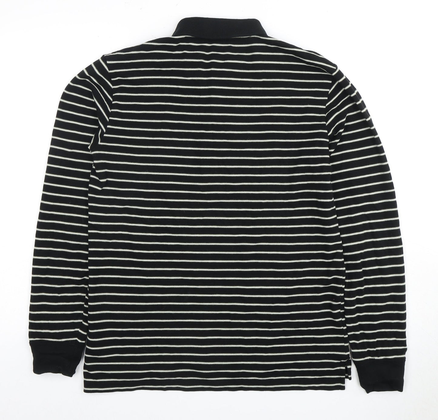 GAP Men's Black Striped Long Sleeve Polo Shirt