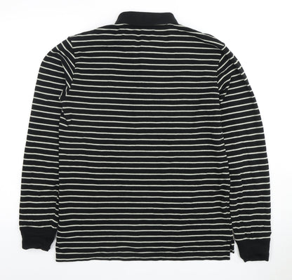 GAP Men's Black Striped Long Sleeve Polo Shirt