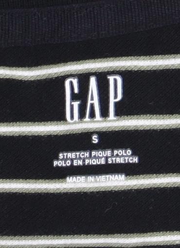 GAP Men's Black Striped Long Sleeve Polo Shirt