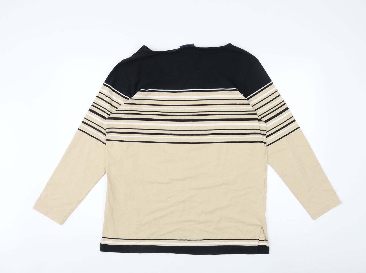 Liz Claiborne Women's Beige Black Striped V-Neck T-Shirt M