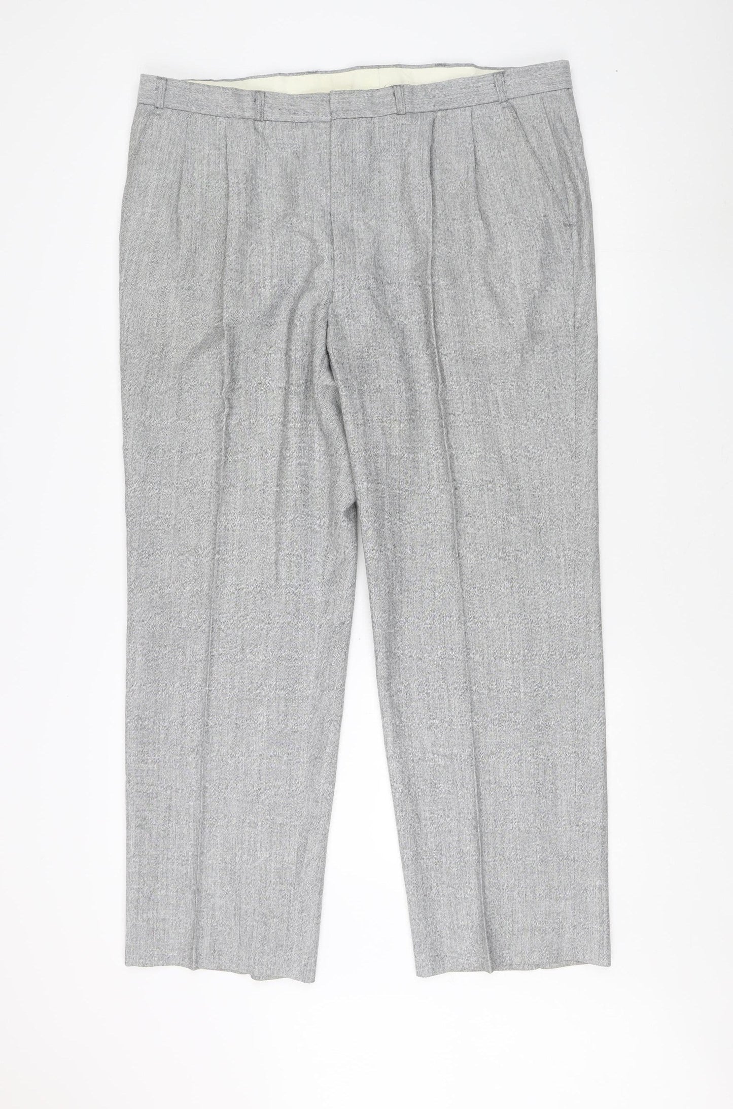 St Michael Men's Grey Pleated Trousers Size L