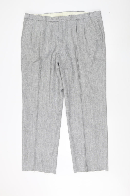 St Michael Men's Grey Pleated Trousers Size L
